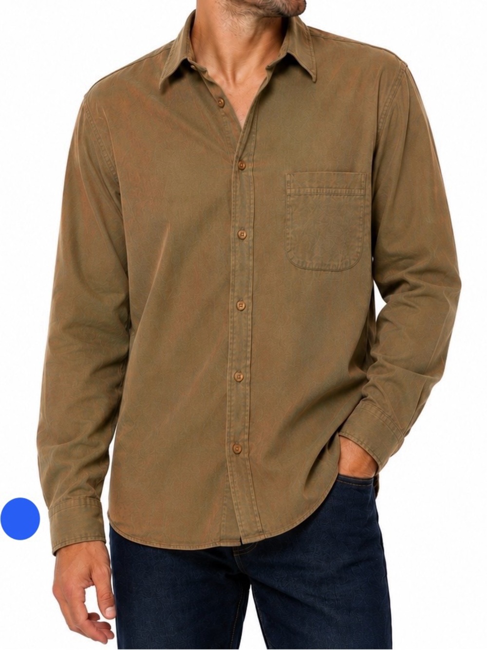 Barcelino Milano Olive Button Front Dress Shirt Men’s 16.5 42 Large Cotton